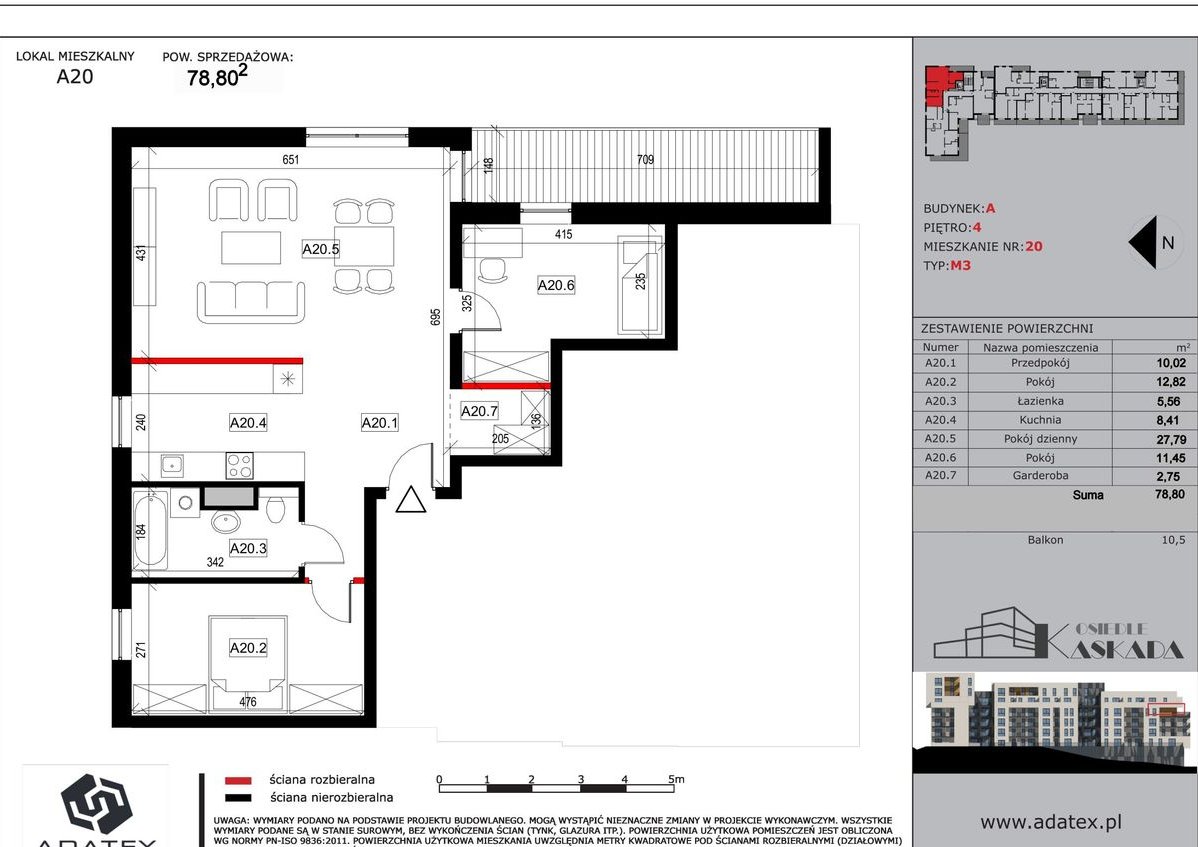 Osiedle Kaskada | mieszkanie 3-pok. | A20