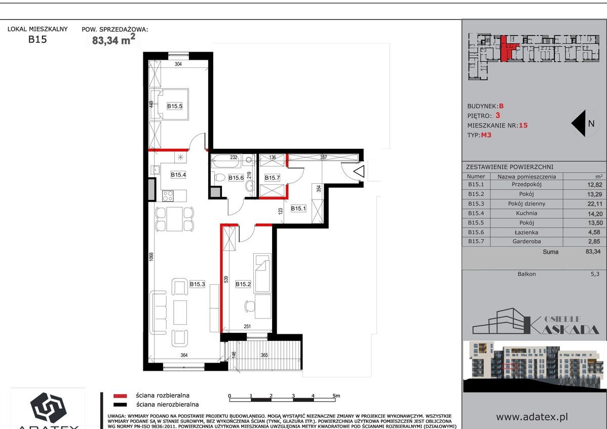 Osiedle Kaskada | mieszkanie 3-pok. | B15