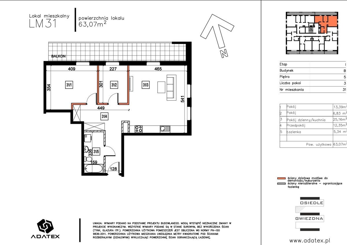 Osiedle Gwiezdna | mieszkanie 3-pok. | B31