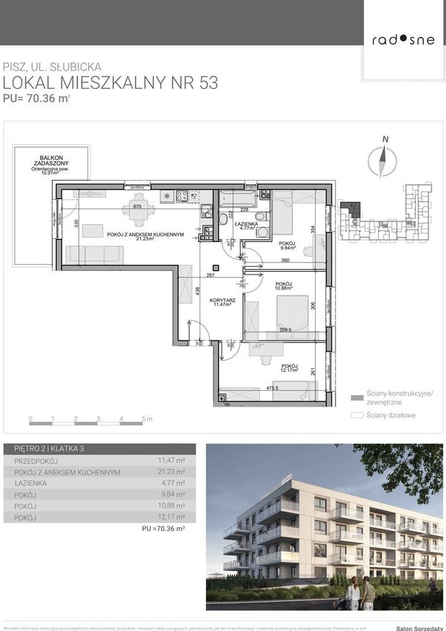 4-pokojowe mieszkanie 70m2 + balkon Bezpośrednio