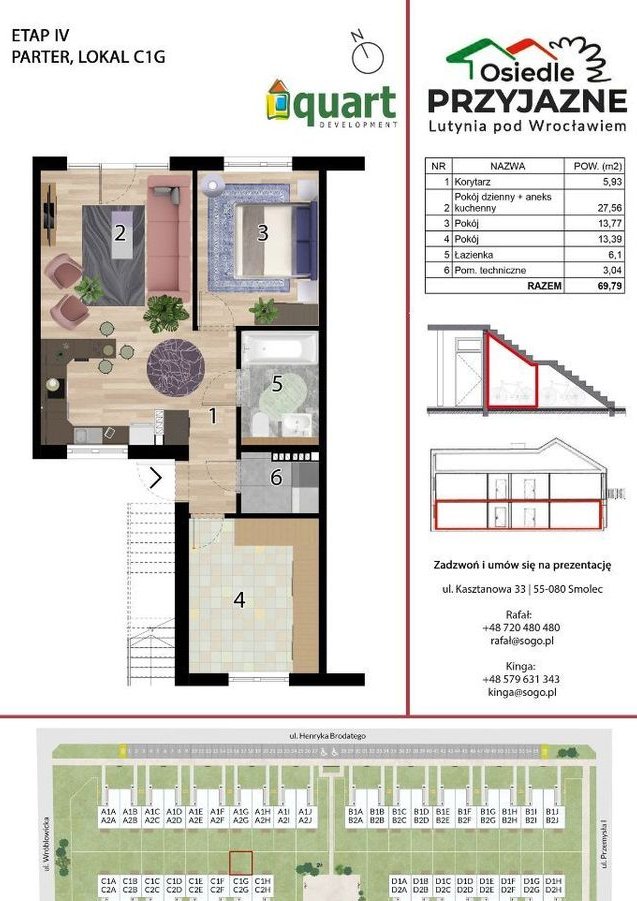 70m²+OGRÓD 61m²+m.postojowe -KAMERALNE-C