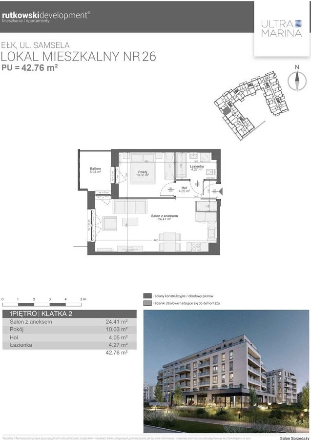 2-pokojowe mieszkanie 42m2 + balkon