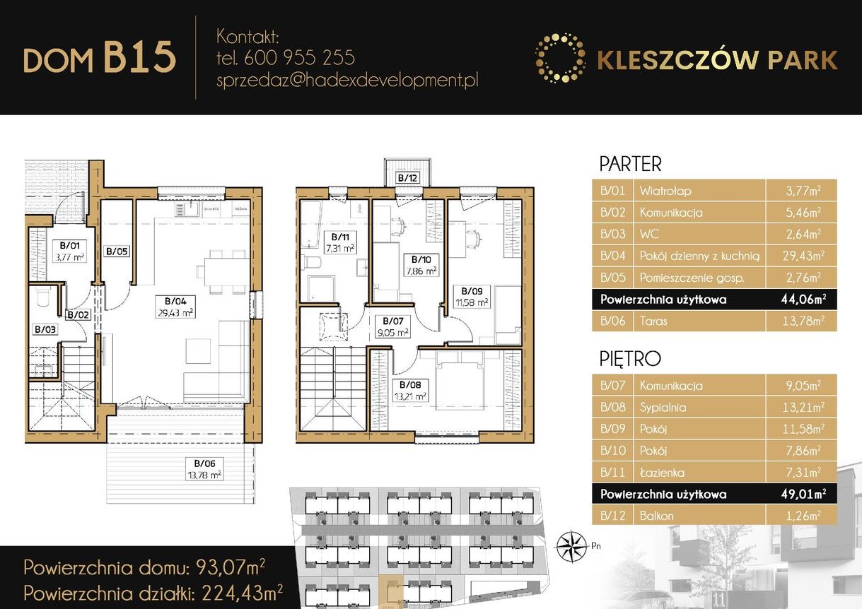 Kleszczów Park Żory | dom szeregowy 4-pok. | 15B