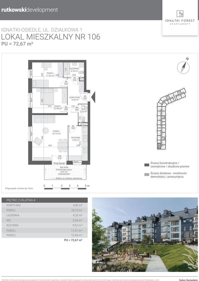 3-pokojowe mieszkanie 72m2 Bez Prowizji