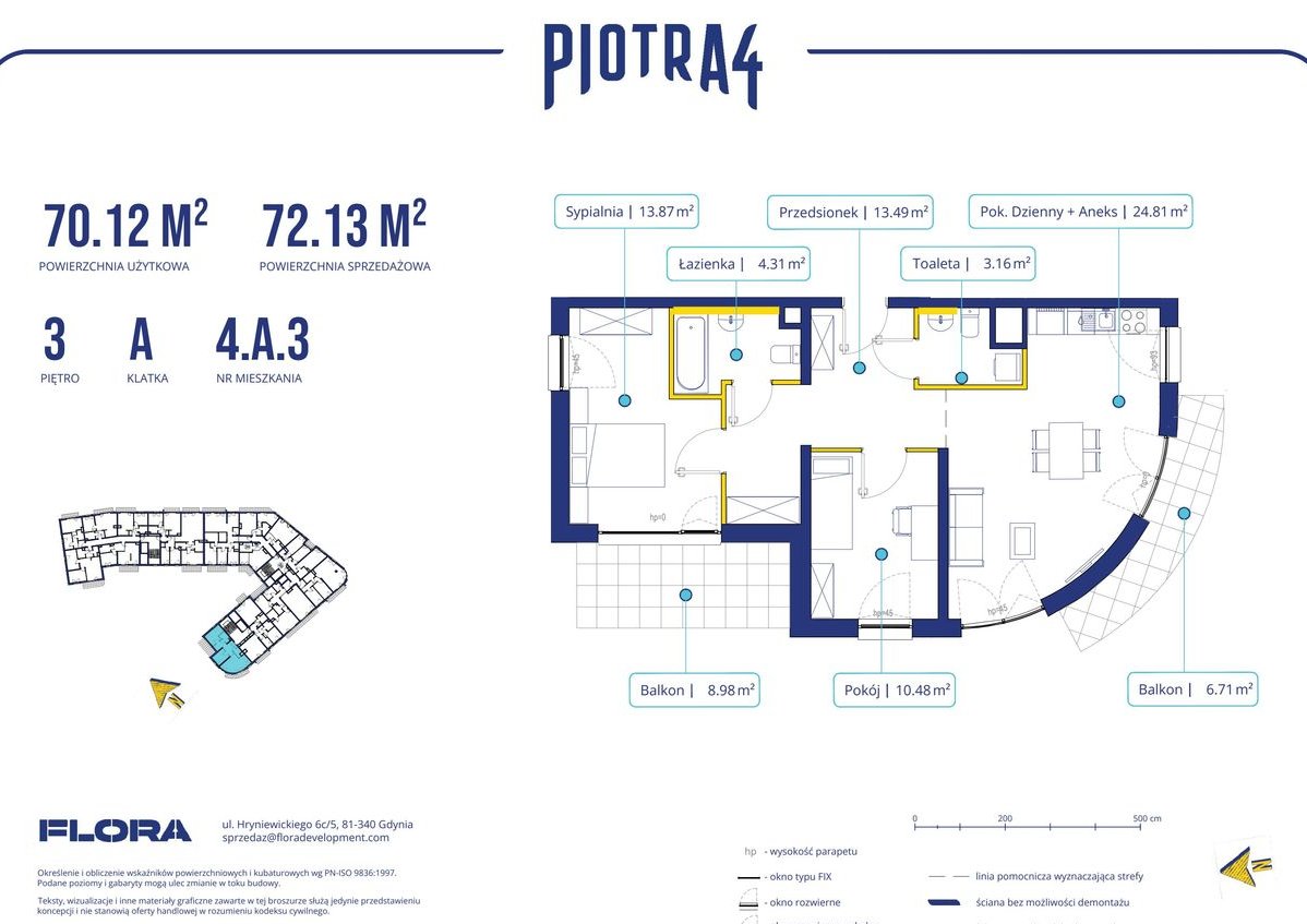 3-pokojowe mieszkanie 70m2 + 2 balkony