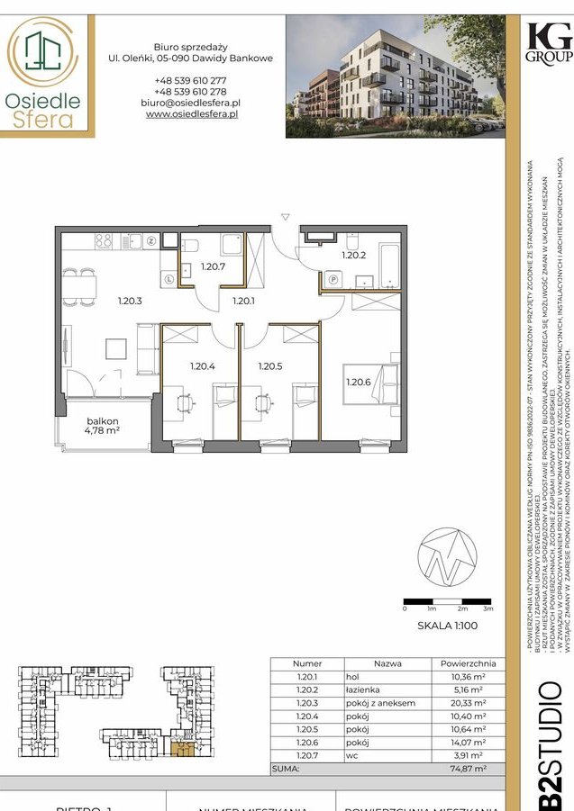 4-pokojowe mieszkanie 74m2 + balkon