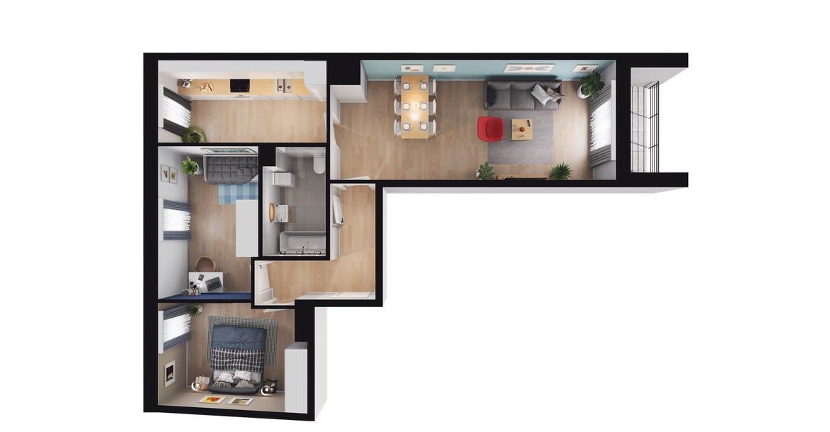 3-pokojowe mieszkanie 65m2 + loggia