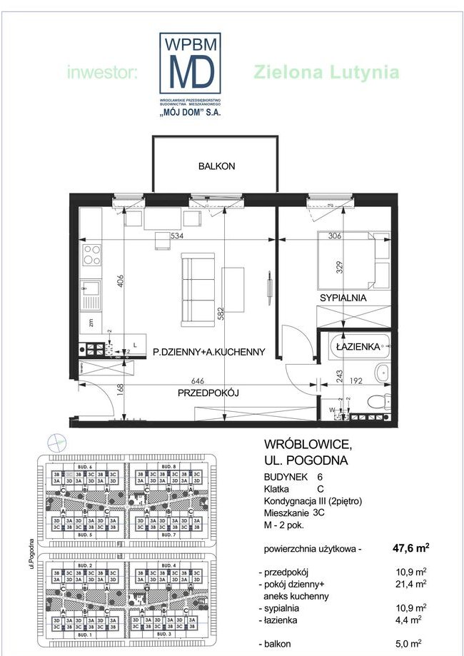2-pokojowe mieszkanie 47m2 + balkon Bezpośrednio