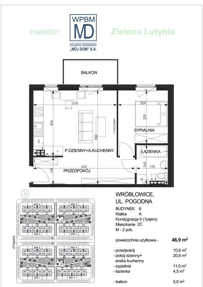 2-pokojowe mieszkanie 46m2 + balkon Bezpośrednio