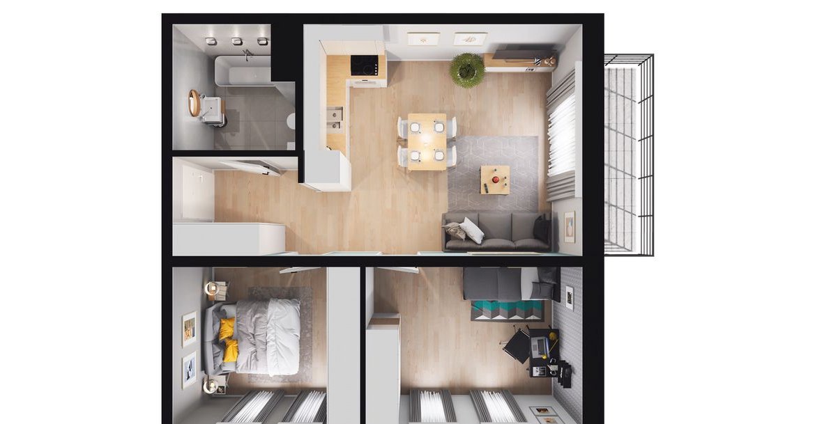 3-pokojowe mieszkanie 51m2 + balkon Bezpośrednio