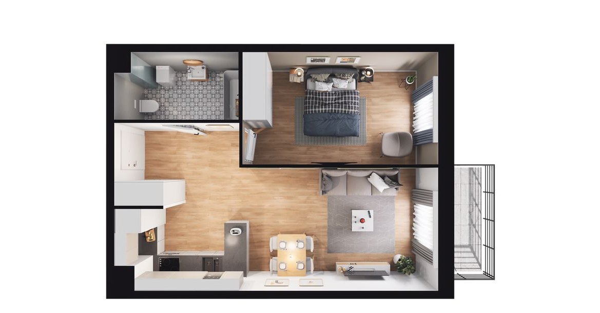 2-pokojowe mieszkanie 44m2 + balkon