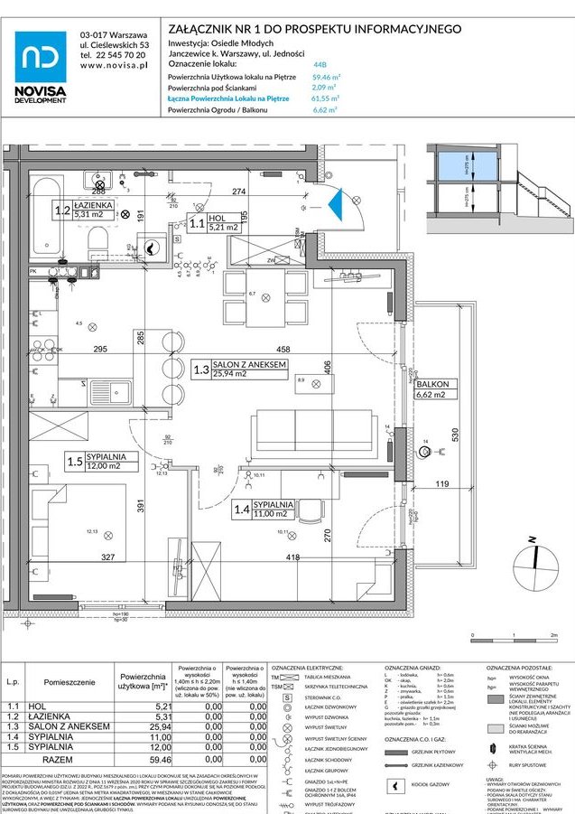 3-pokojowe mieszkanie 60m2 + balkon