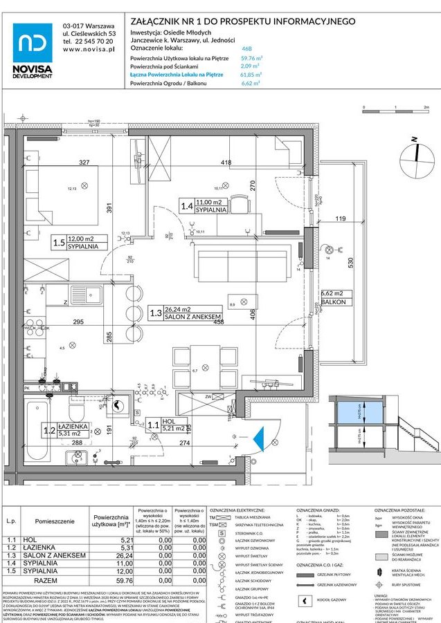3-pokojowe mieszkanie 59m2 + balkon Bezpośrednio