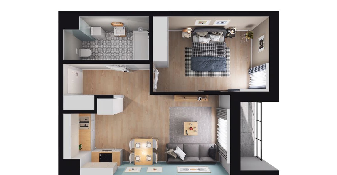 2-pokojowe mieszkanie 42m2 + loggia