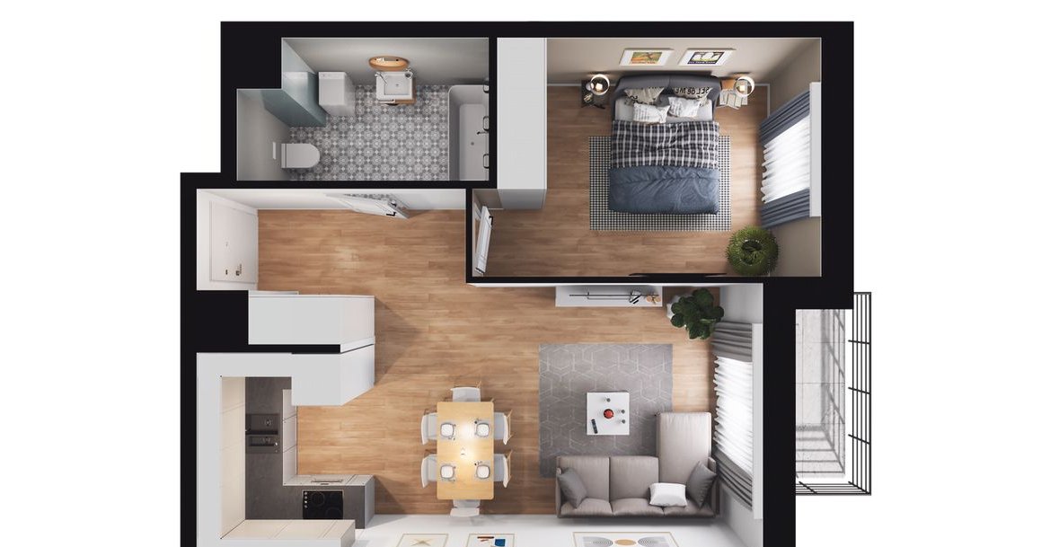 2-pokojowe mieszkanie 43m2 + balkon Bezpośrednio