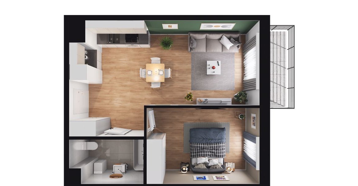 2-pokojowe mieszkanie 43m2 + balkon