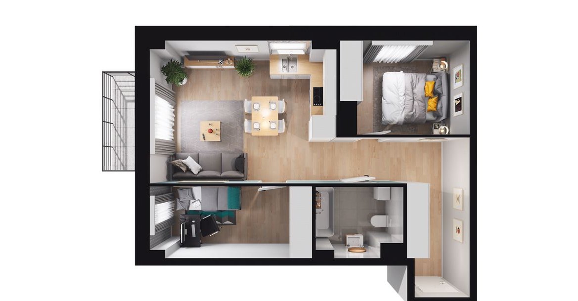 1-pokojowy apartament inwestycyjny 49m2 + balkon