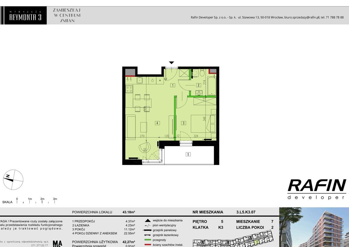 GOTOWE | 2 pokoje | 42,27 m² | Inwestycyjne | Wybrzeże Reymonta 3
