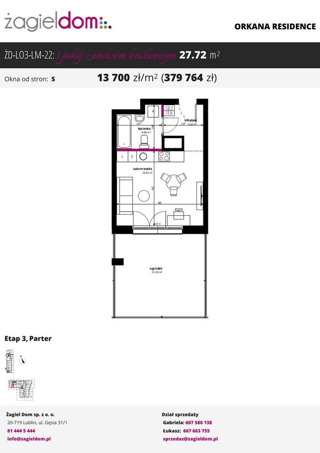Orkana Residence 3 | mieszkanie 1-pok nr 22 z ogródkiem