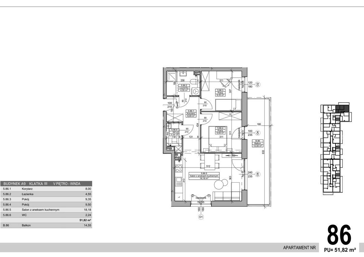 3-pokojowe mieszkanie 51m2 + balkon