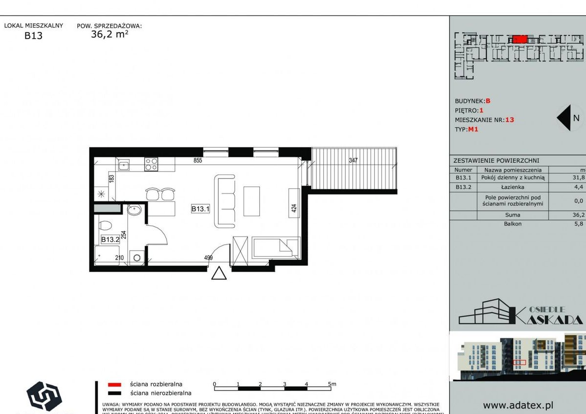 Osiedle Kaskada | mieszkanie 1-pok. | B13