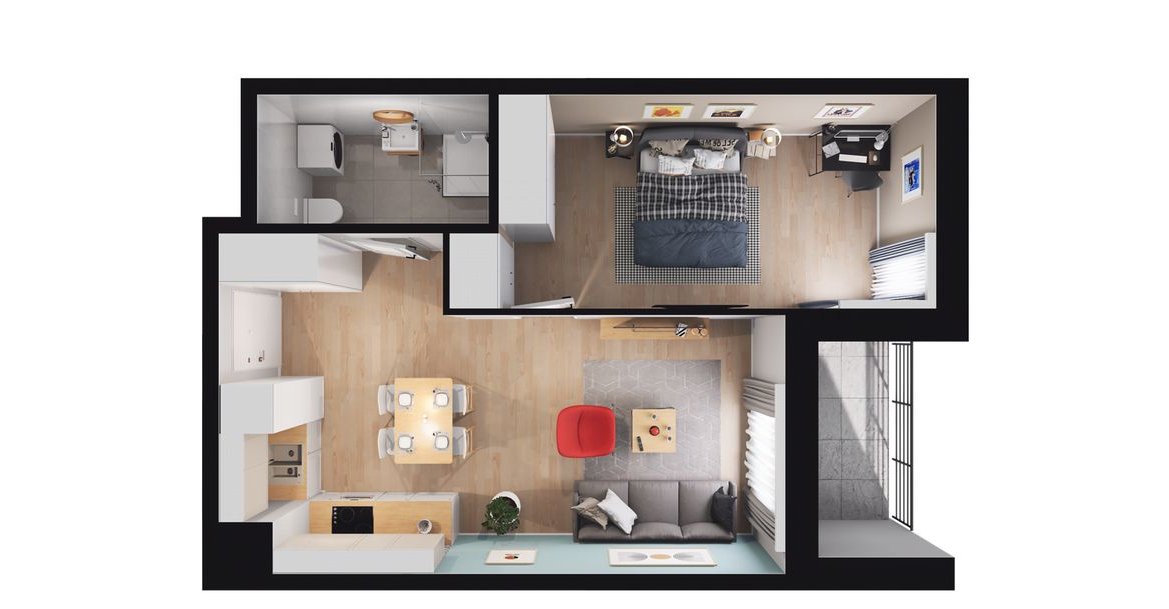 2-pokojowe mieszkanie 40m2 + loggia Bezpośrednio