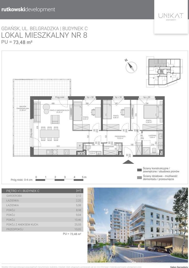 4-pokojowe mieszkanie 73m2 + balkon
