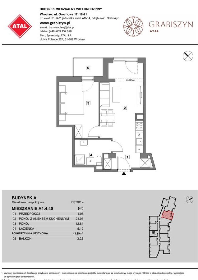 2-pokojowe mieszkanie 44m2 + balkon