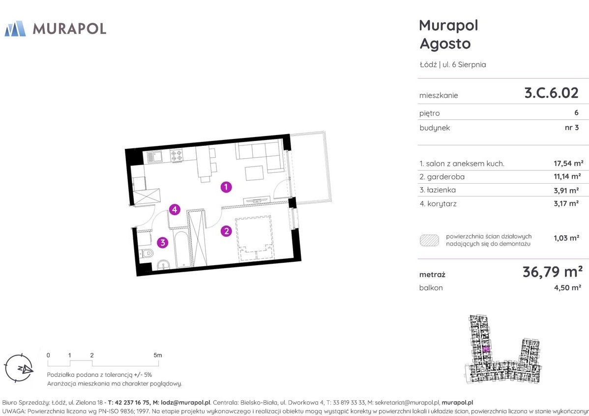 1-pokojowe mieszkanie 36m2 + balkon Bezpośrednio