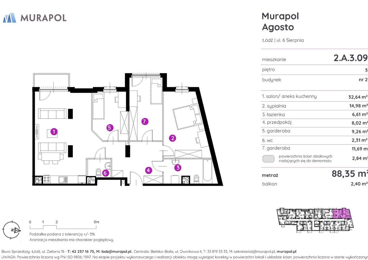 2-pokojowe mieszkanie 88m2 + balkon Bez Prowizji