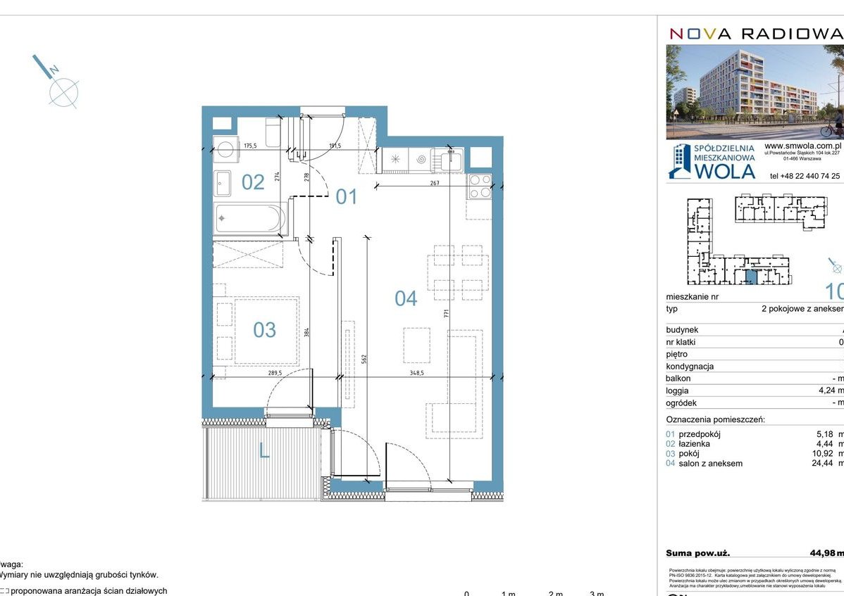 2-pokojowe mieszkanie 44m2 + loggia Bez Prowizji