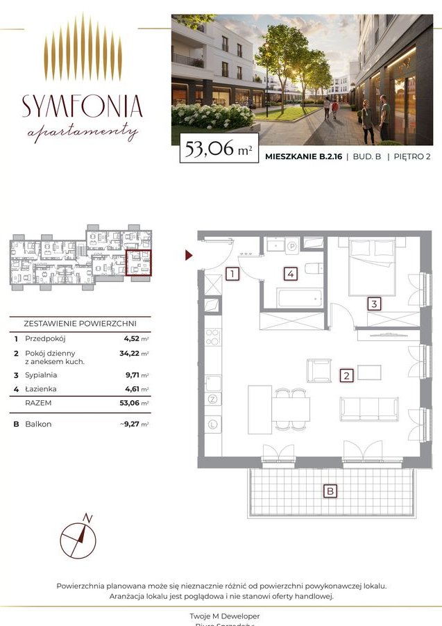 2-pokojowe mieszkanie 53m2 + balkon Bezpośrednio