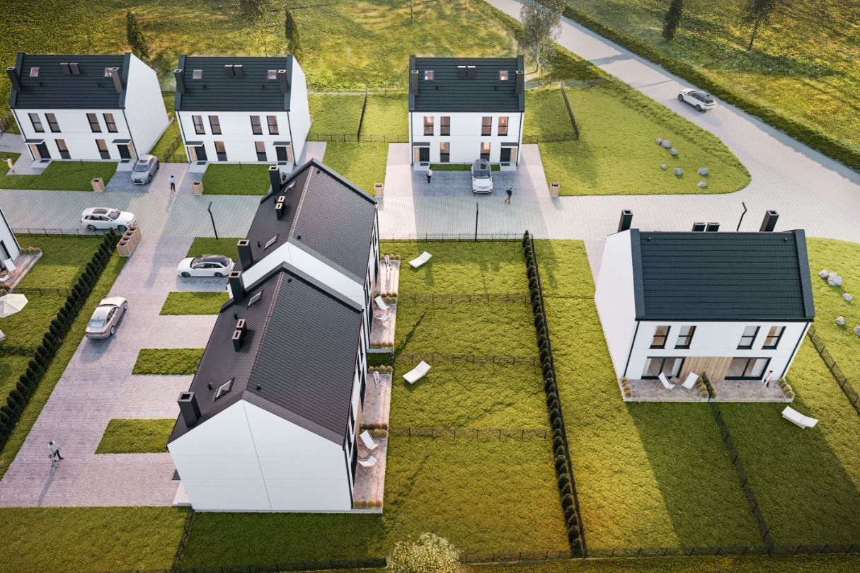 Bliźniak - 2 poziomy + poddasze z dużym ogrodem