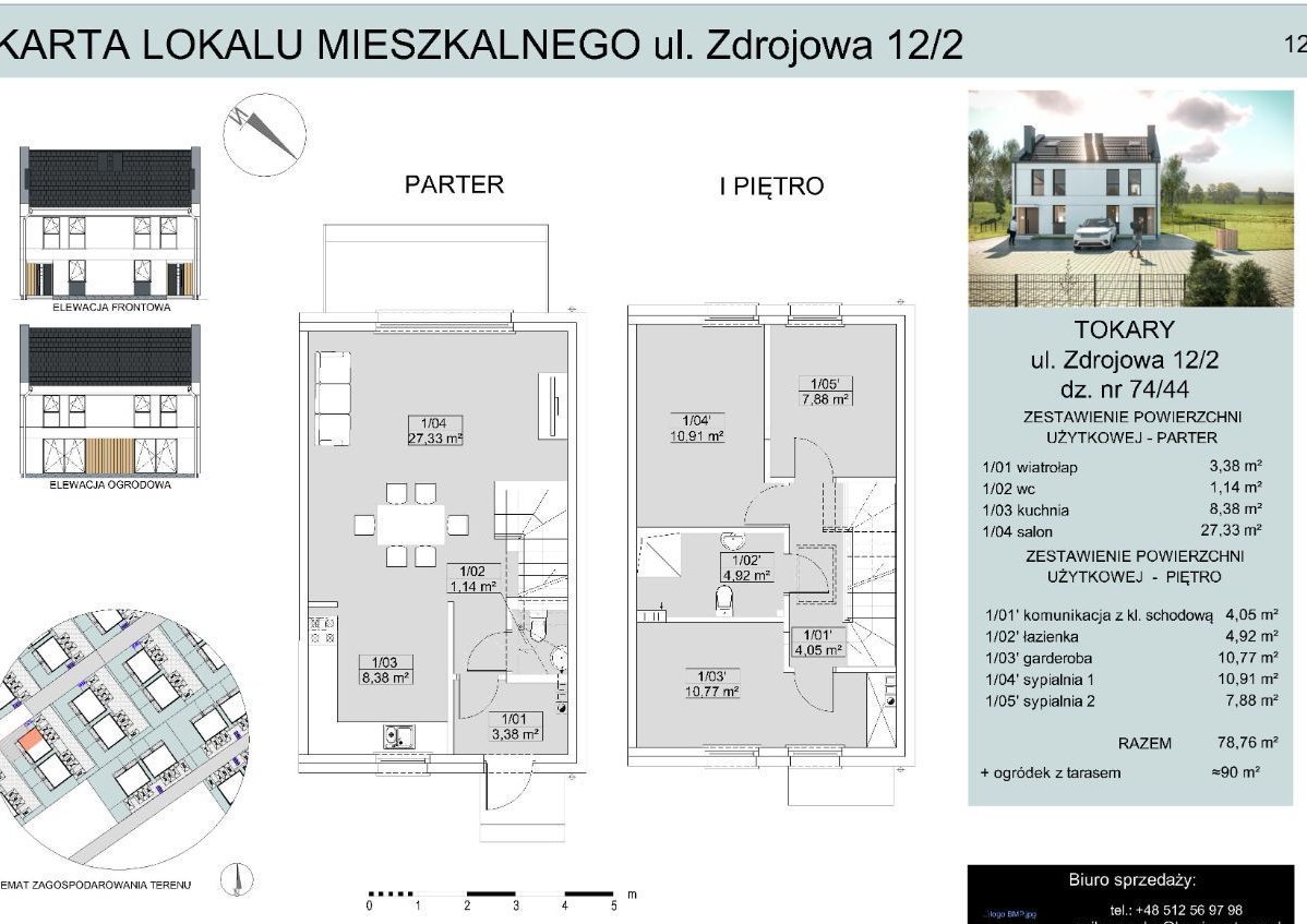 Bliźniak - 2 poziomy + poddasze z dużym ogrodem