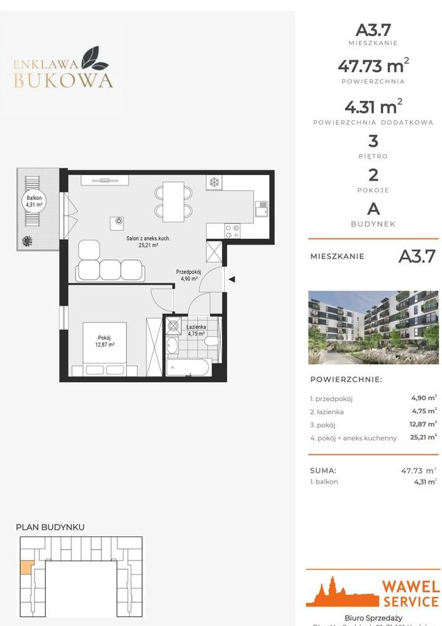 2-pokojowe mieszkanie 47m2 + balkon Bez Prowizji