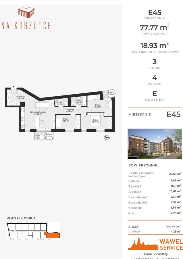 4-pokojowe mieszkanie 77m2 + balkon Bezpośrednio