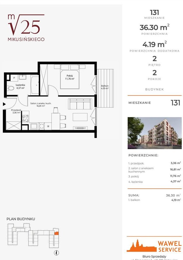 2-pokojowe mieszkanie 36m2 + balkon Bez Prowizji