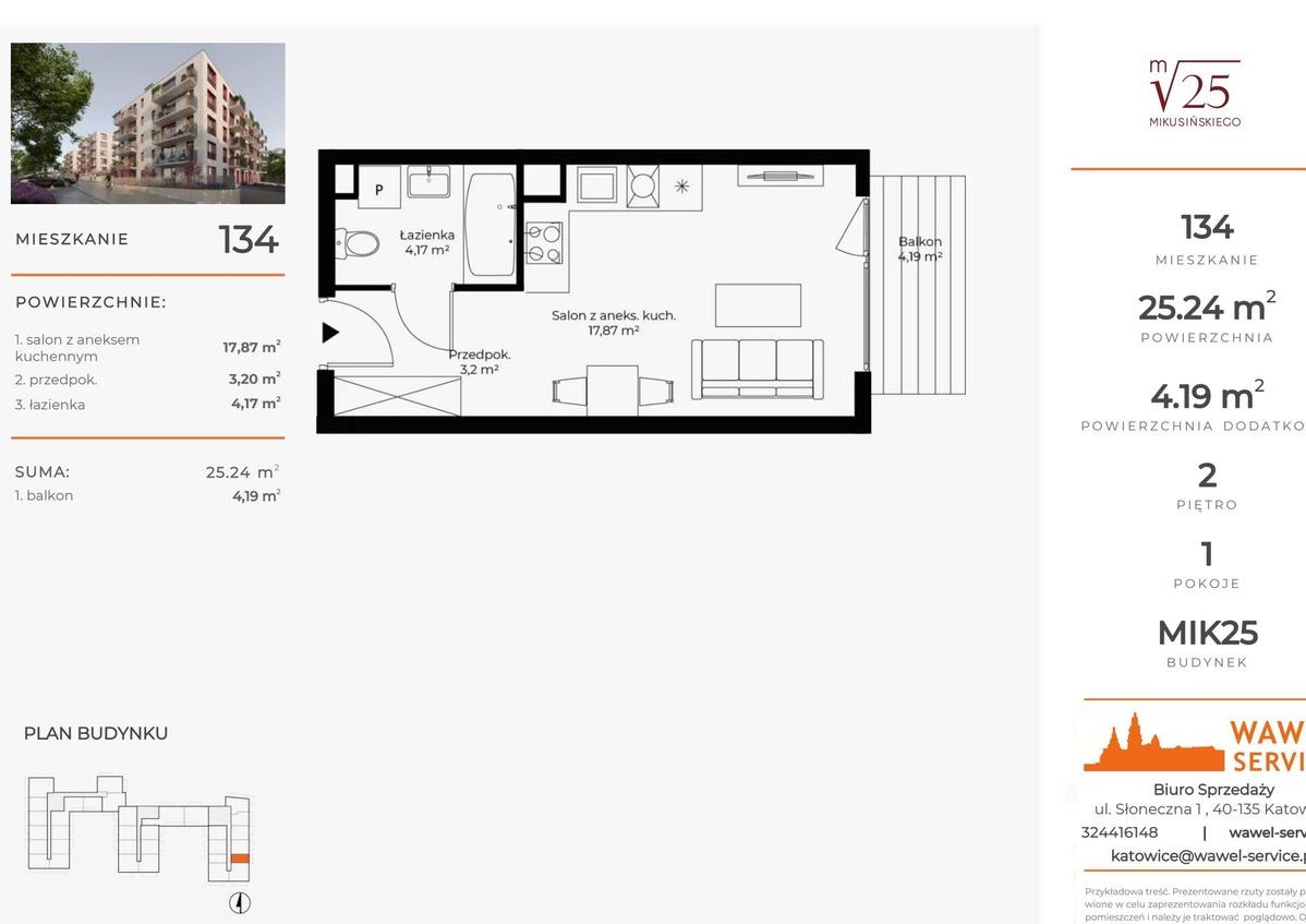 1-pokojowe mieszkanie 25m2 + balkon Bez Prowizji