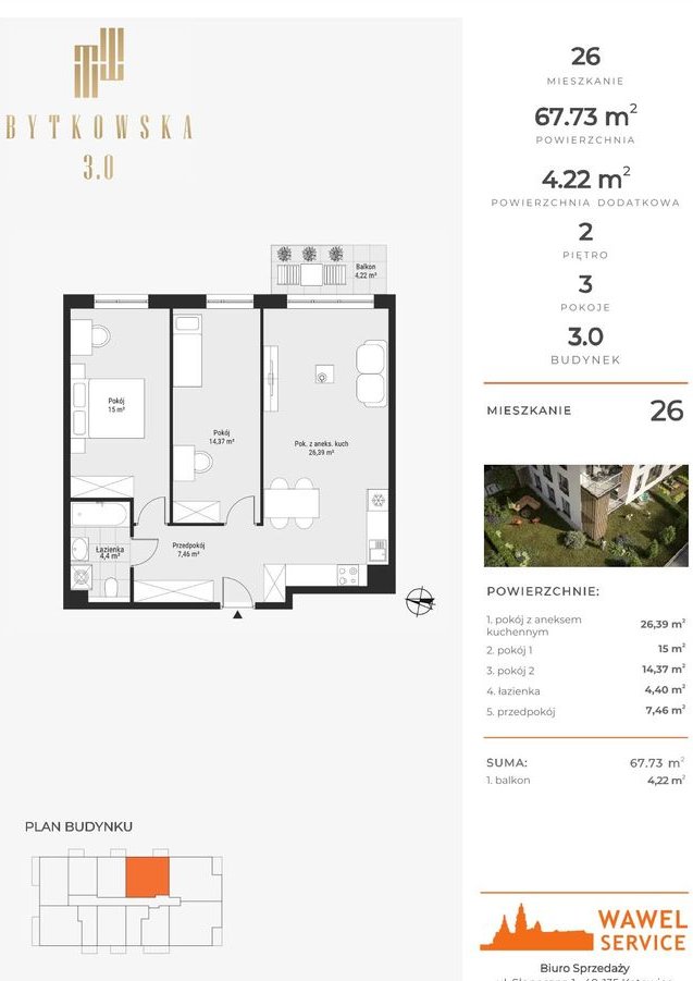3-pokojowe mieszkanie 67m2 + balkon