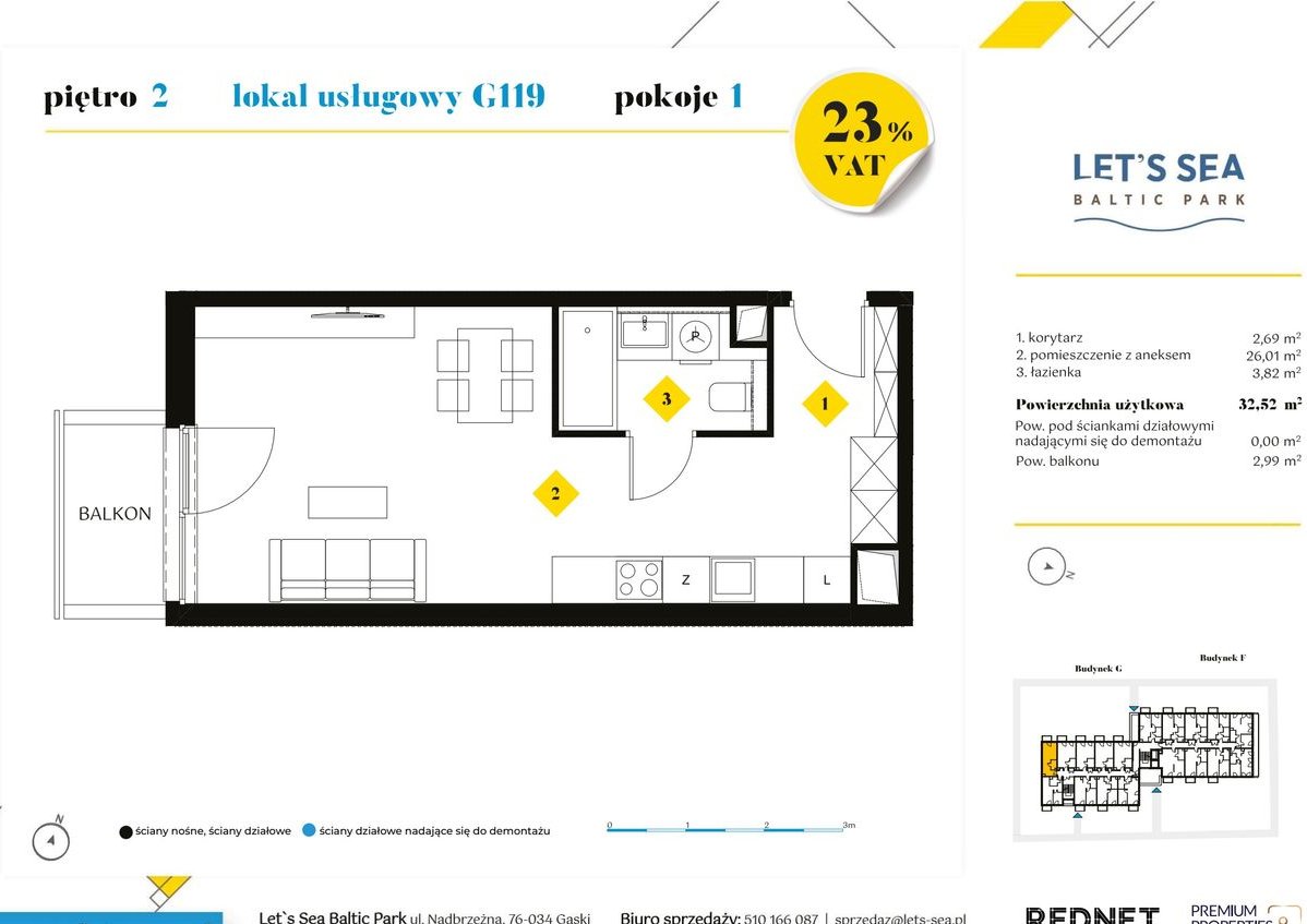 1-pokojowe mieszkanie 32m2 + balkon