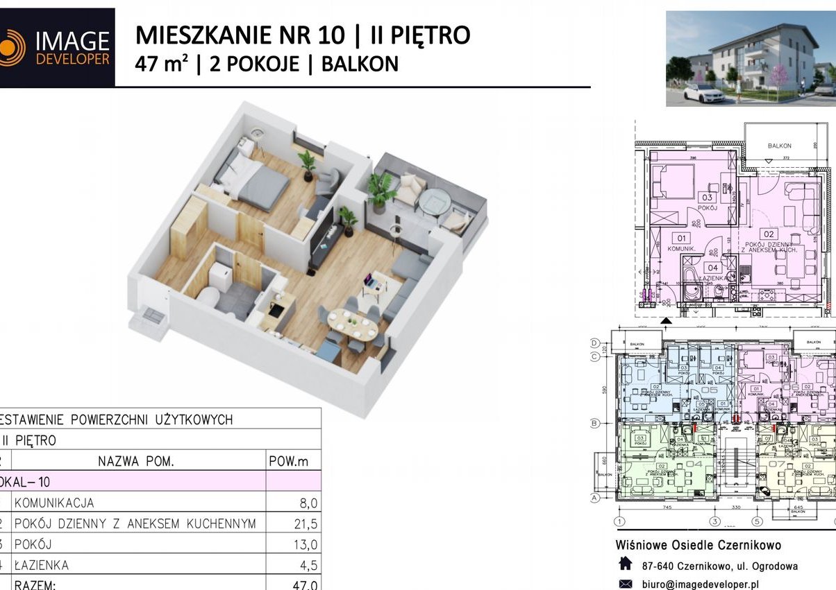 Mieszkanie 2 pokojowe, 47m2, Czernikowo