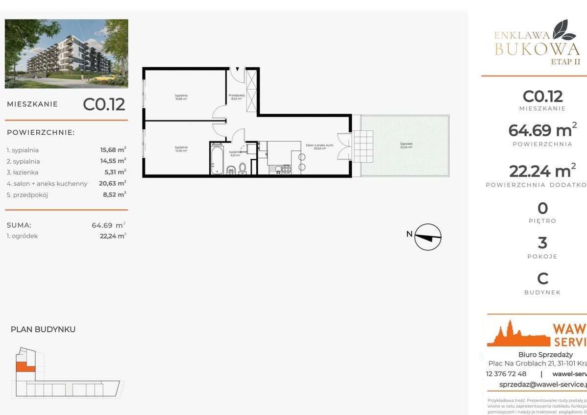 3-pokojowe mieszkanie 64m2 + ogródek Bezpośrednio