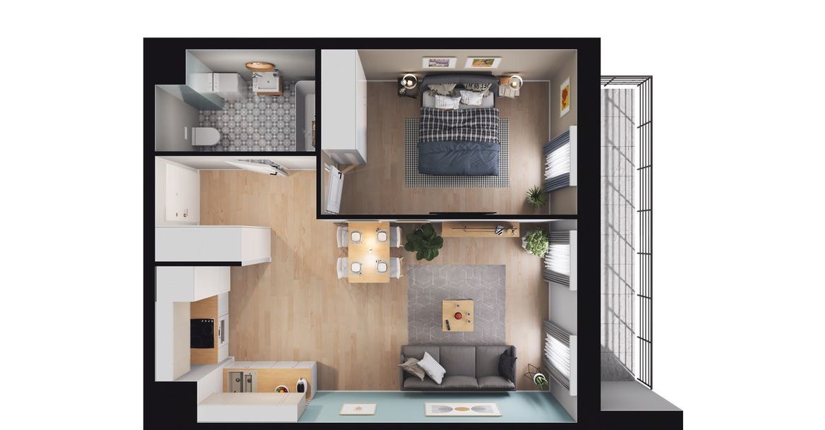 2-pokojowe mieszkanie 44m2 + loggia Bezpośrednio