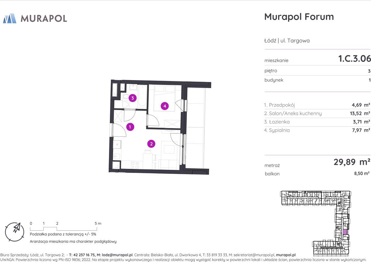 2-pokojowe mieszkanie 29m2 + balkon Bez Prowizji