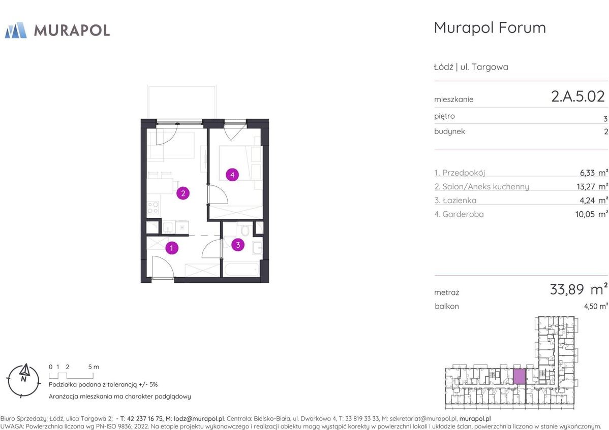 1-pokojowe mieszkanie 33m2 + balkon Bezpośrednio
