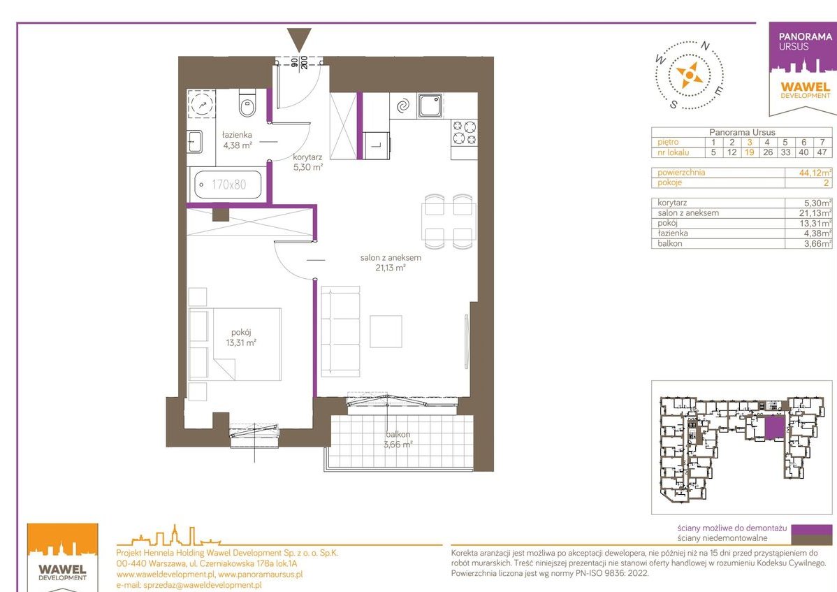 2-pokojowe mieszkanie 44m2 + balkon Bezpośrednio
