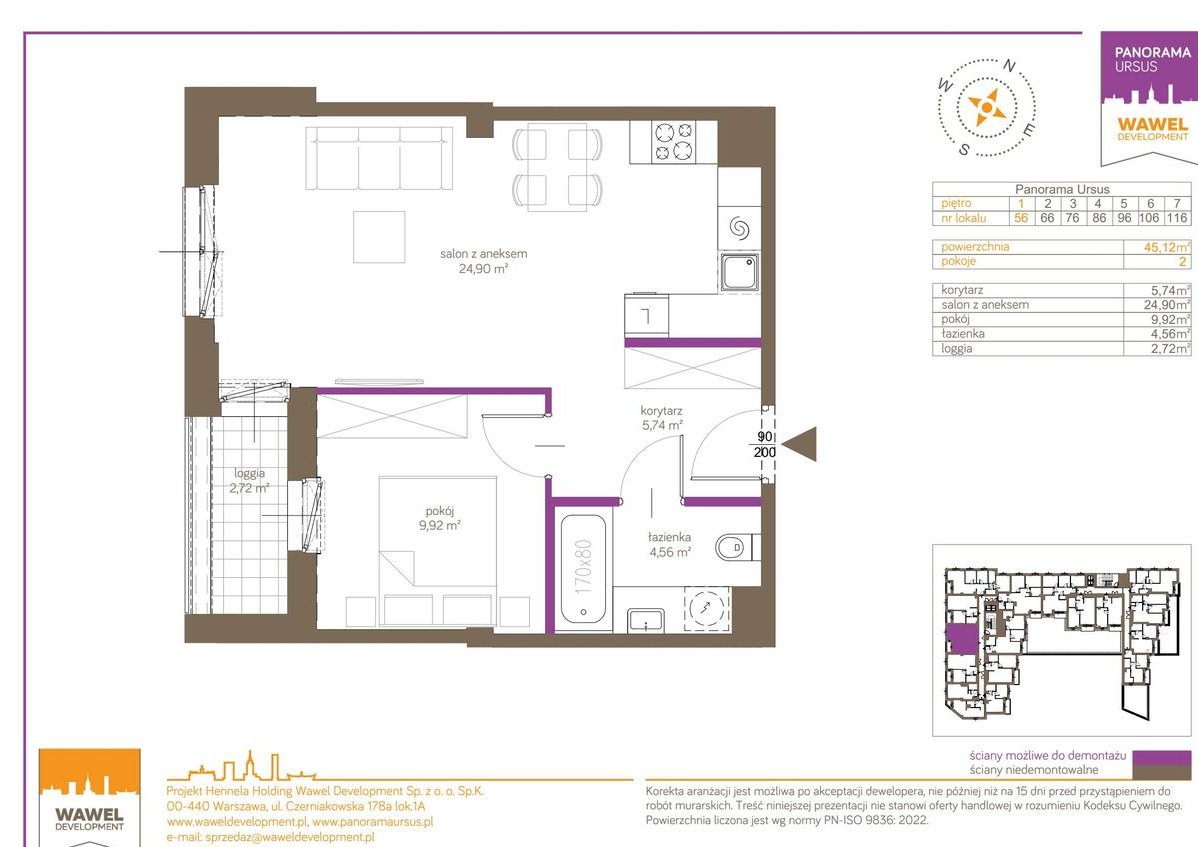 2-pokojowe mieszkanie 45m2 + loggia