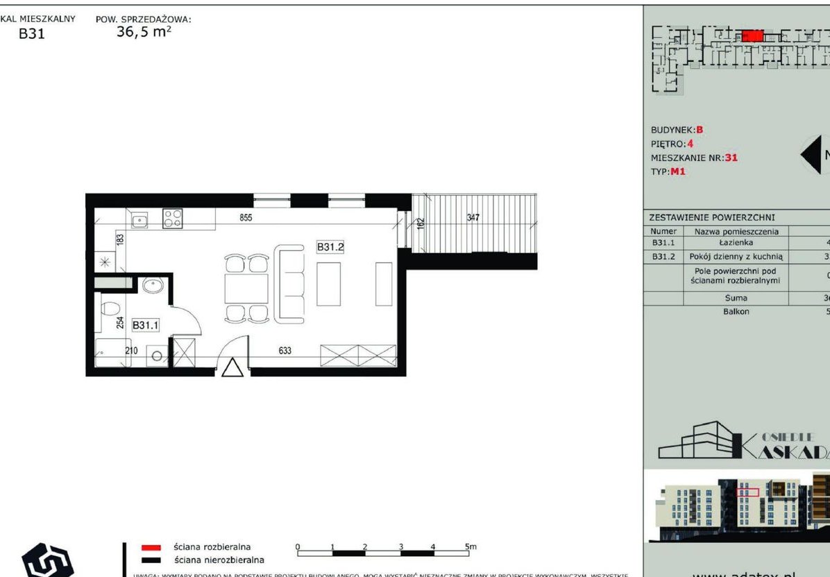 Osiedle Kaskada | mieszkanie 1-pok. | B31