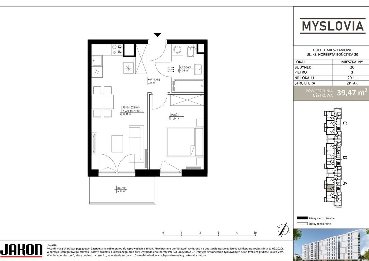 2-pokojowe mieszkanie 39m2 + balkon