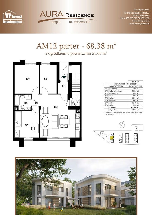 4-pok. mieszkanie 68,38m2+ogródek 51m2